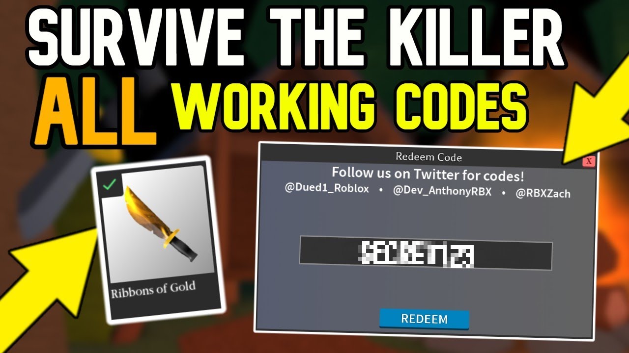 Roblox Survive The Killer All Working Codes 2020 Youtube - code redeem roblox survive the killer
