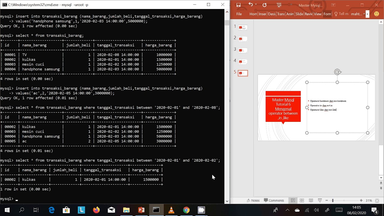 Master Mysql Tutorial 6 Mengenal operator between ,in ,like penerapan ...