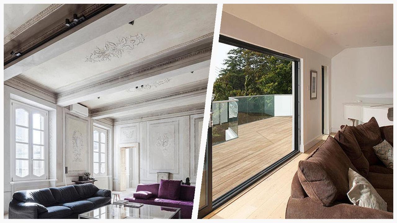 75 Living Space With Multicolored Walls And A Plaster Fireplace Design Ideas You'll Love 🔴