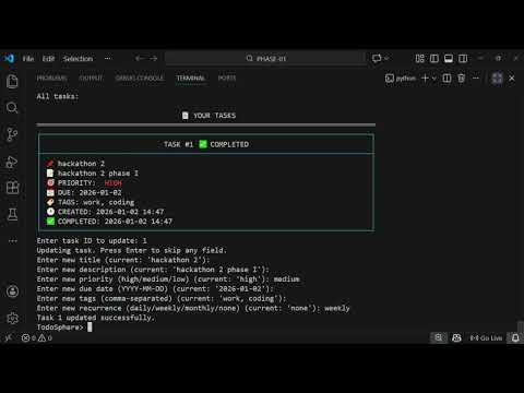 Hackathon II phase 1 | Console based Todo App