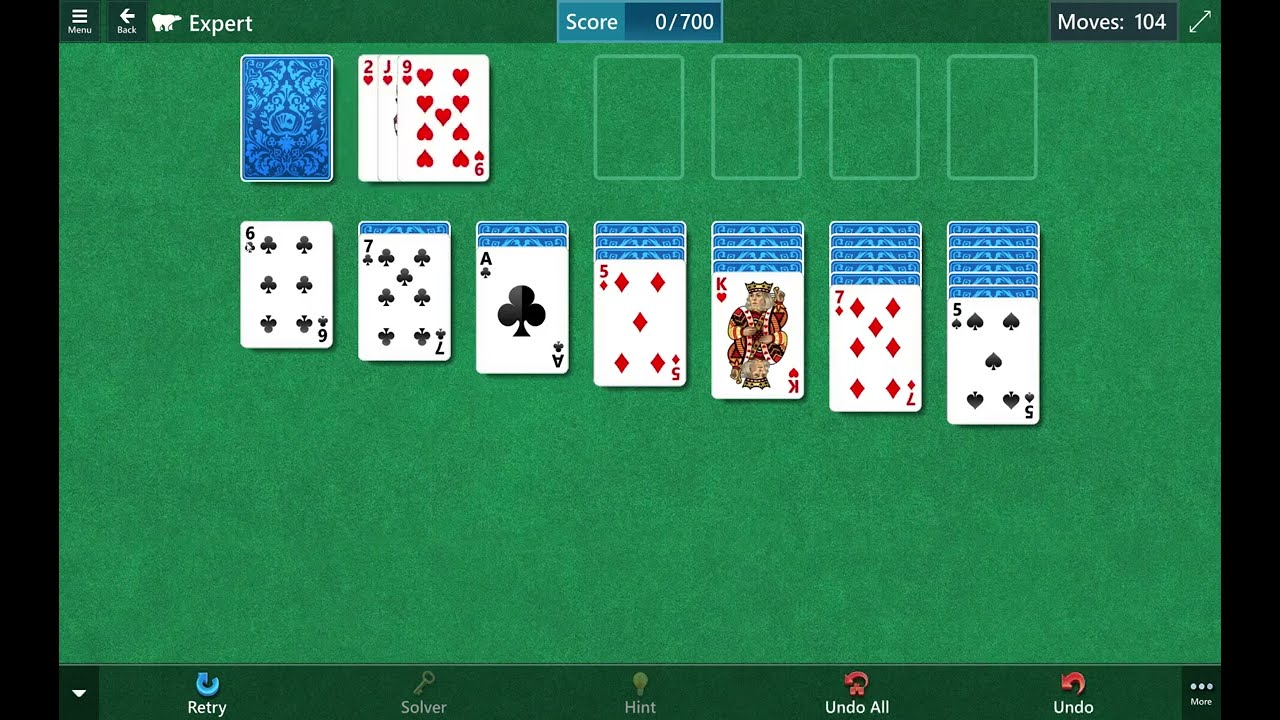 Star Club\Klondike\Expert I (#7): Earn a score of 700 in no more than 105 moves