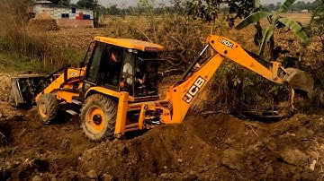 Backhoe Dozer Super Machine Making Bridge Foundation - JCB Working Road Construction