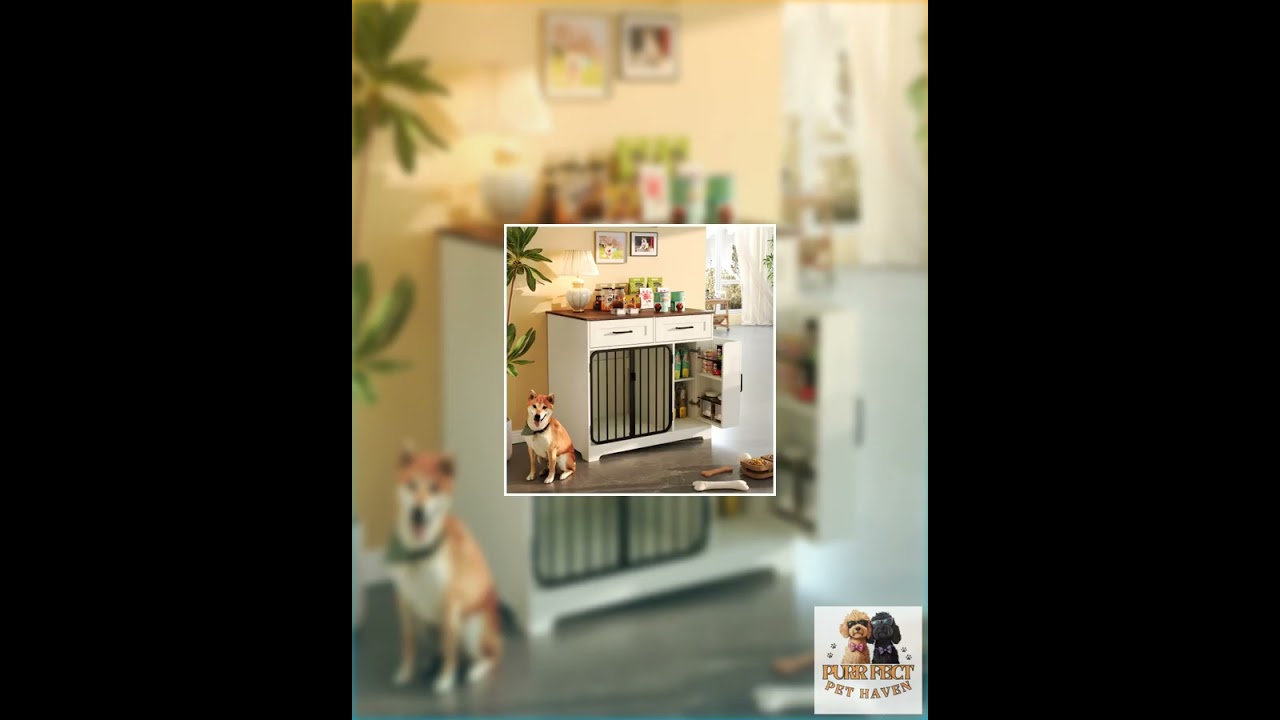 GO 37.4 Dog Crate Furniture, Indoor Dog Kennel With 2 Drawers And Storage Cabinet, Modern Furnitu...