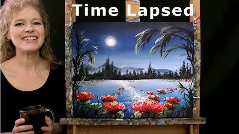 Time Lapsed Version on How to Paint MOONLIT LOTUS LAKE with Acrylic - Paint and Sip at Home