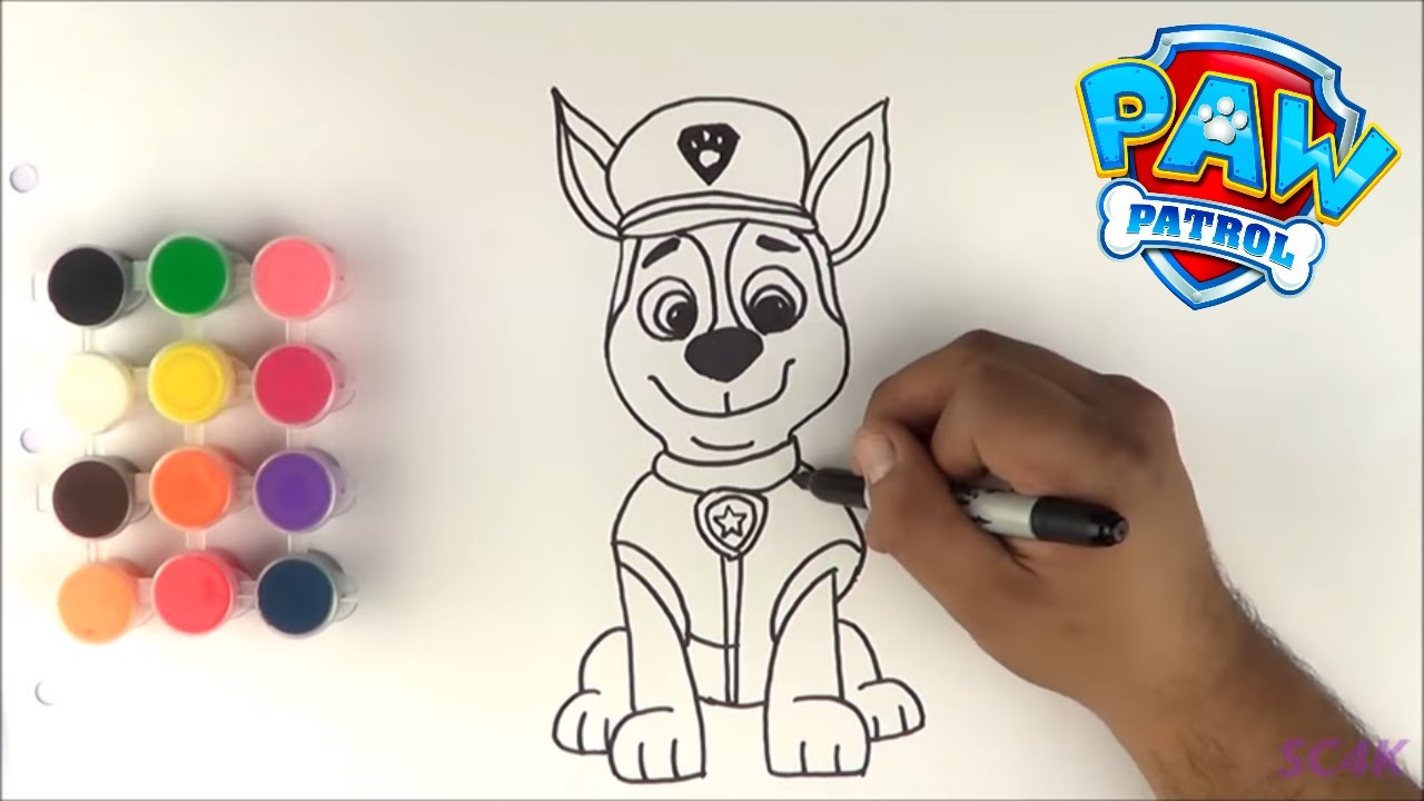 How to Draw Color a Paw Patrol Chase Drawing on New