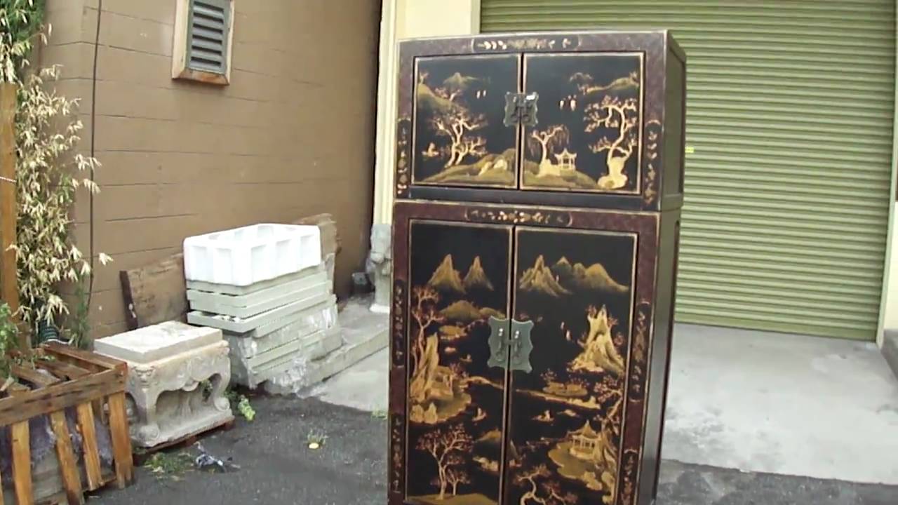 Chinese Black Lacquer Golden Scene Stack Cabinet S1495m You Chinese Black Lacquer Golden Scene Stack Cabinet S1495m