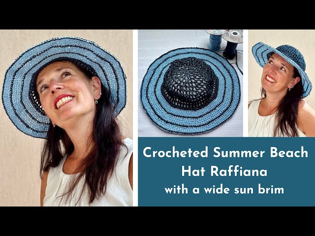 ?Crochet Summer Beach Hat Raffiana with a wide brim to  display picture 3