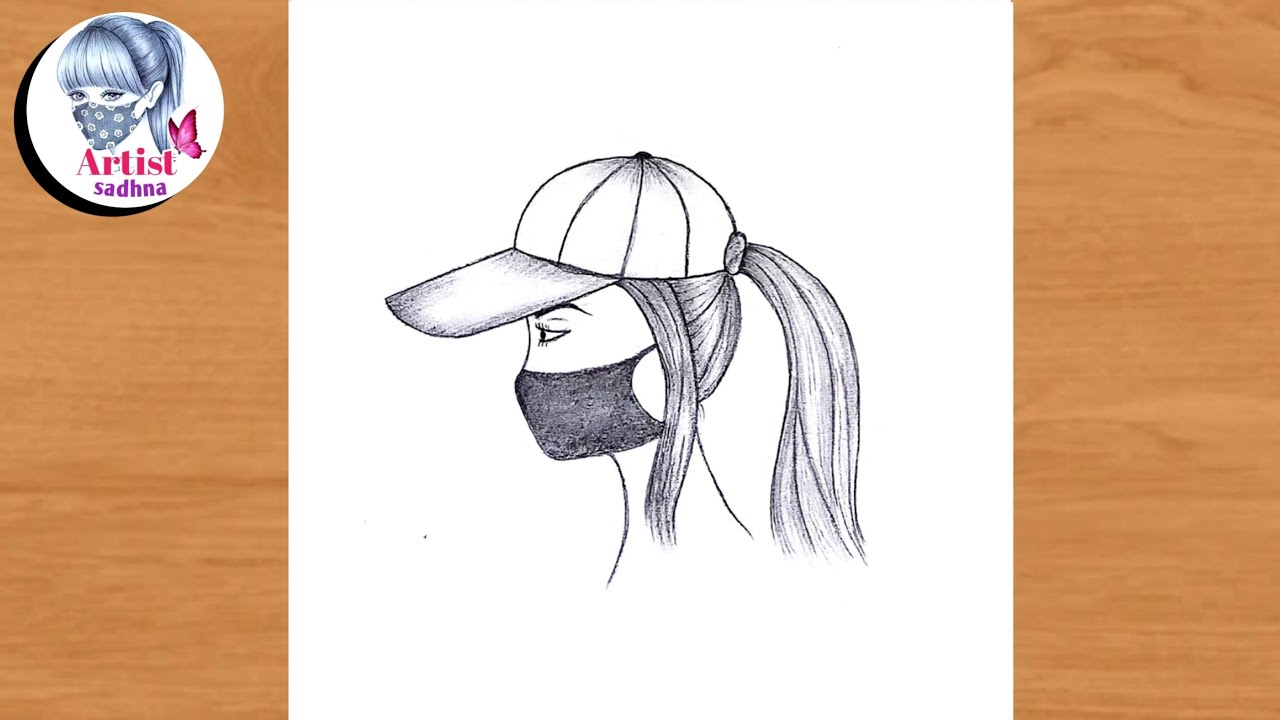 How to draw a girl with Mask // Girl drawing with Cap // Easy girl ...