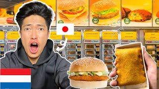Japanese guy tries Dutch Street Food in a Vending Machine in Amsterdam