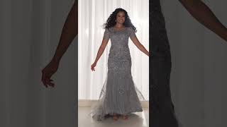 Charcoal Gray Tulle Trumpet Gown with Intricate Floral Beaded Overlay | Fifi's Bridal