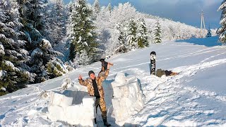 Построил Юрту из снега на горе в Карпатах Фрирайт