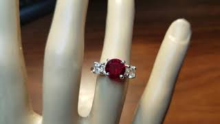 Lab created ruby and near colorless cz three stone ring
