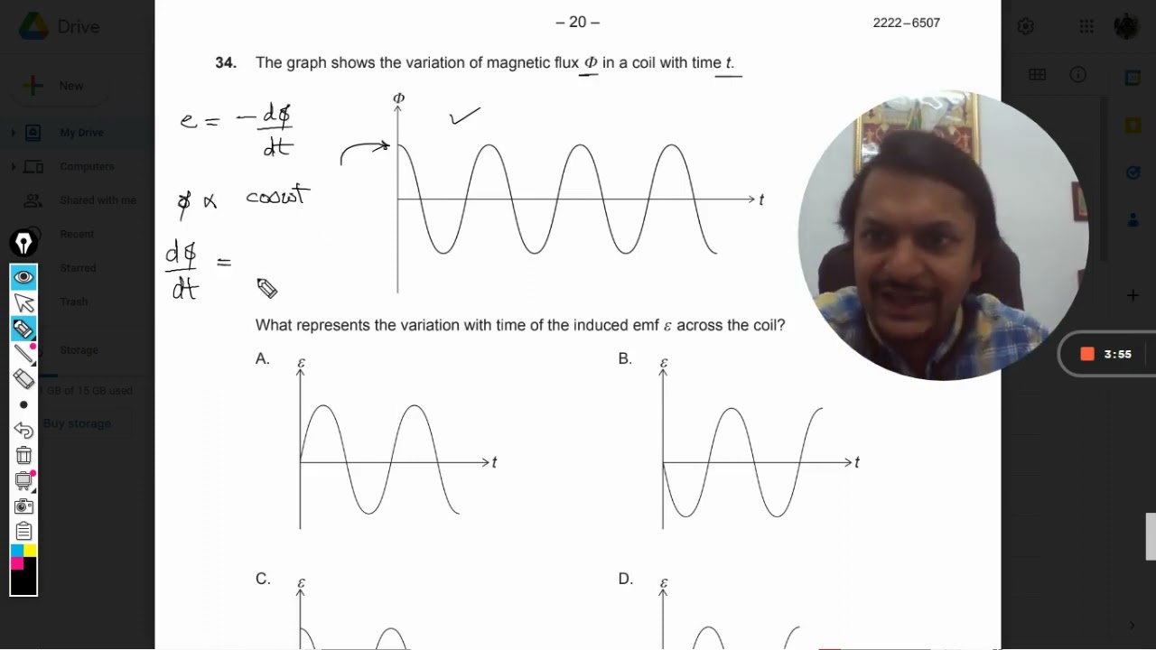 The graph shows the variation of magnetic flux Φ in a coil with time t.