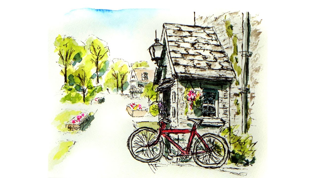 Freely watercolor】なんか平和そうな風景 - YouTube