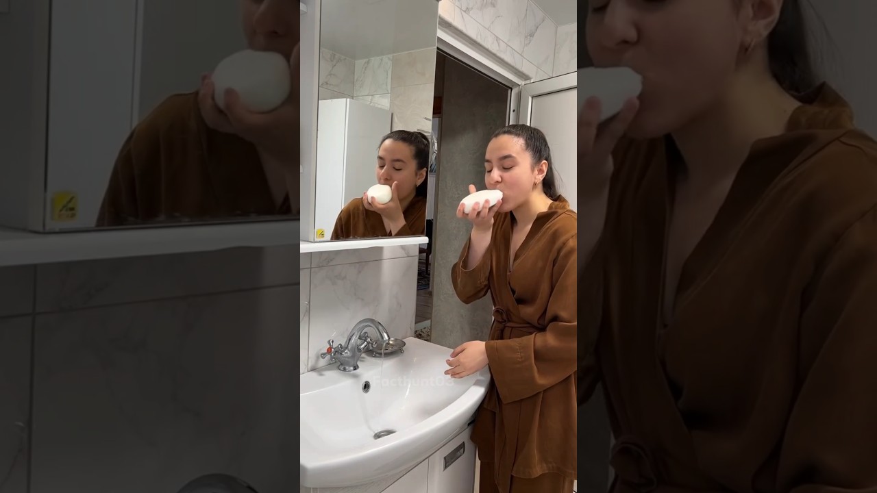 This girl eat the soap cake