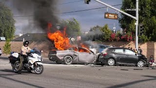 Two Rescued, Two Killed In Fiery Four-Car Crash In La Mirada