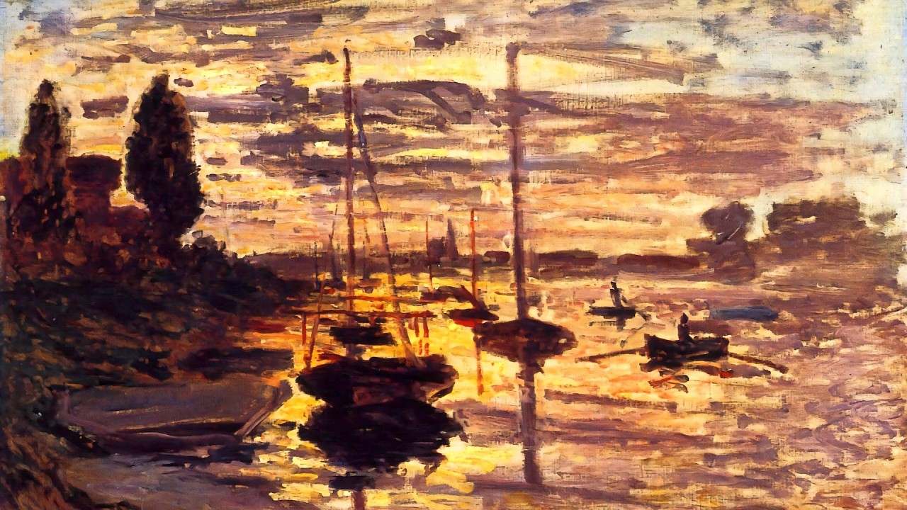 A Good Day With Monet - 2 Hour Art Screensaver - Petit Gennevilliers Sunset