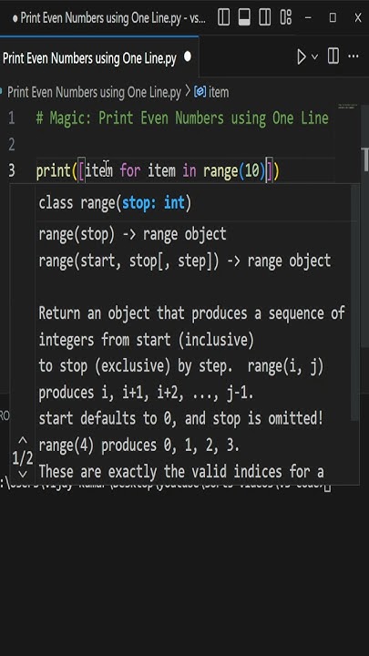 Print Even Numbers Using One Line Python Code 🐍 🔥 #pythonshorts # ...