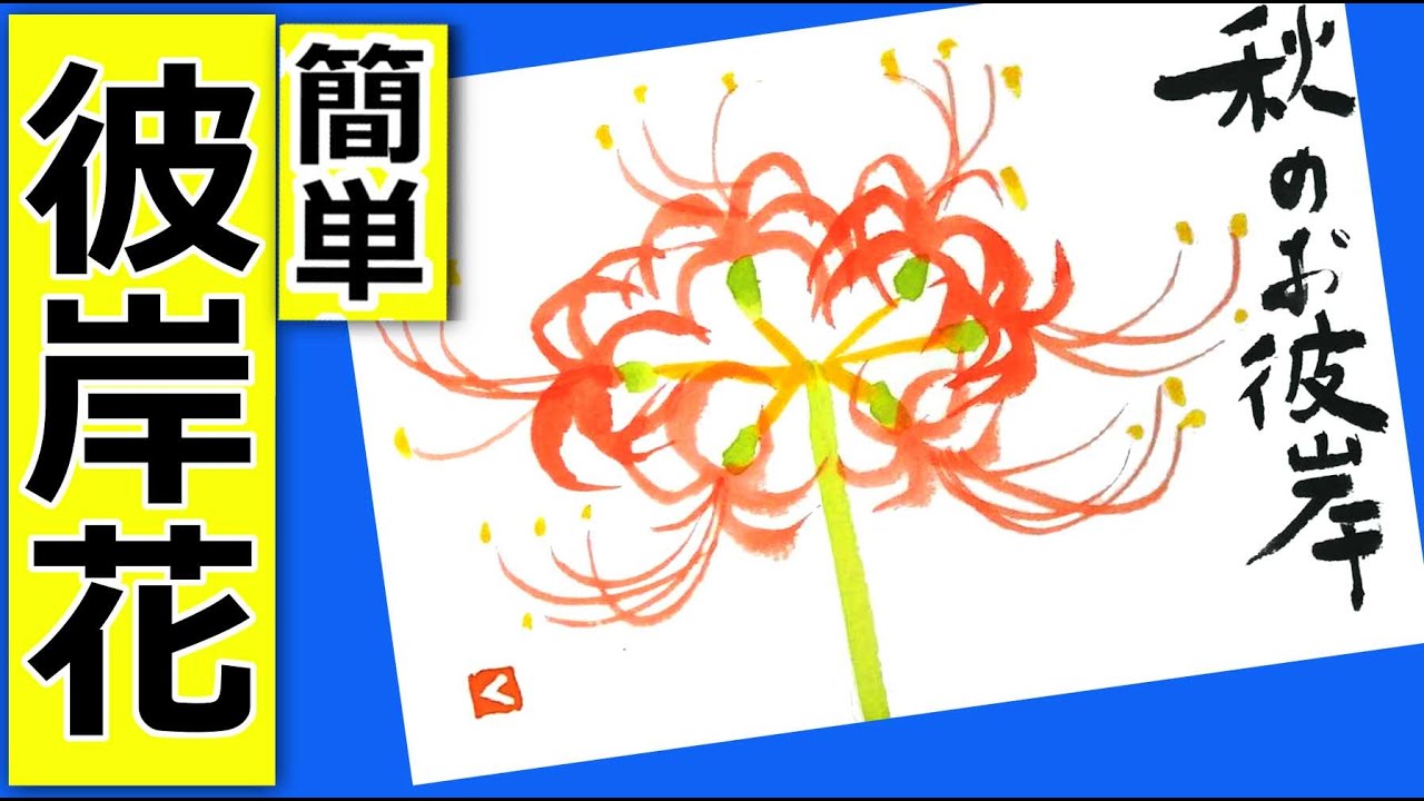 彼岸花のとても簡単な描き方 無料動画 秋のお彼岸 花の描き方 絵手紙イラスト 秋分の日 初心者 9月 秋の花 曼殊沙華 絵手紙教室くぼ田