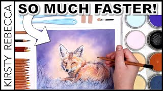 How to SPEED UP coloured pencil drawings using PAN PASTELS! // So much faster!