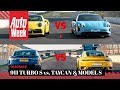 Porsche 911 Turbo S vs. Taycan Turbo S & Tesla Model S - Dragrace - English subtitles