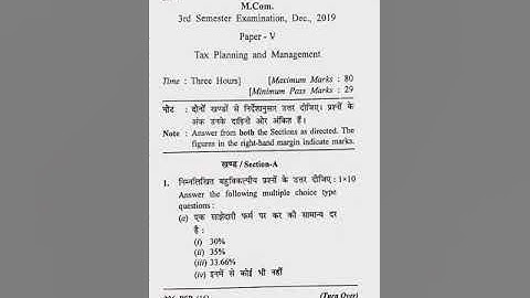 mcom 3 semester tax palaning and management |questions paper 2020| mcom 3 semester tax palaning