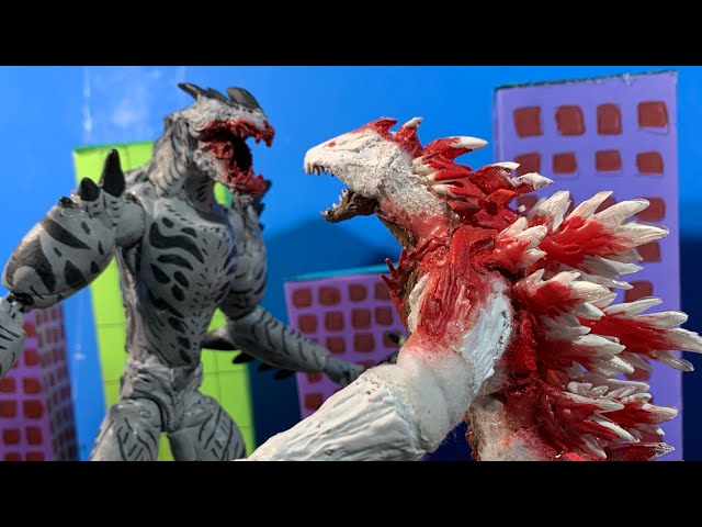 Legendary Godzilla vs earth Godzilla an epic battle stop motion 