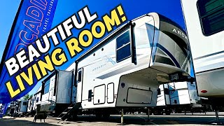 Look at the living room in this RV! 2024 Keystone Arcadia 294SLRD