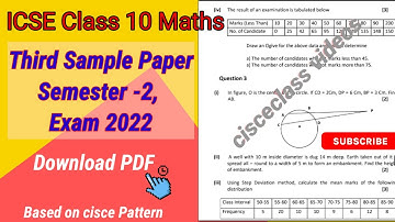 ICSE Class 10 Maths | Sample paper Third | Semester 2 | Exam 2022 | Download PDF |