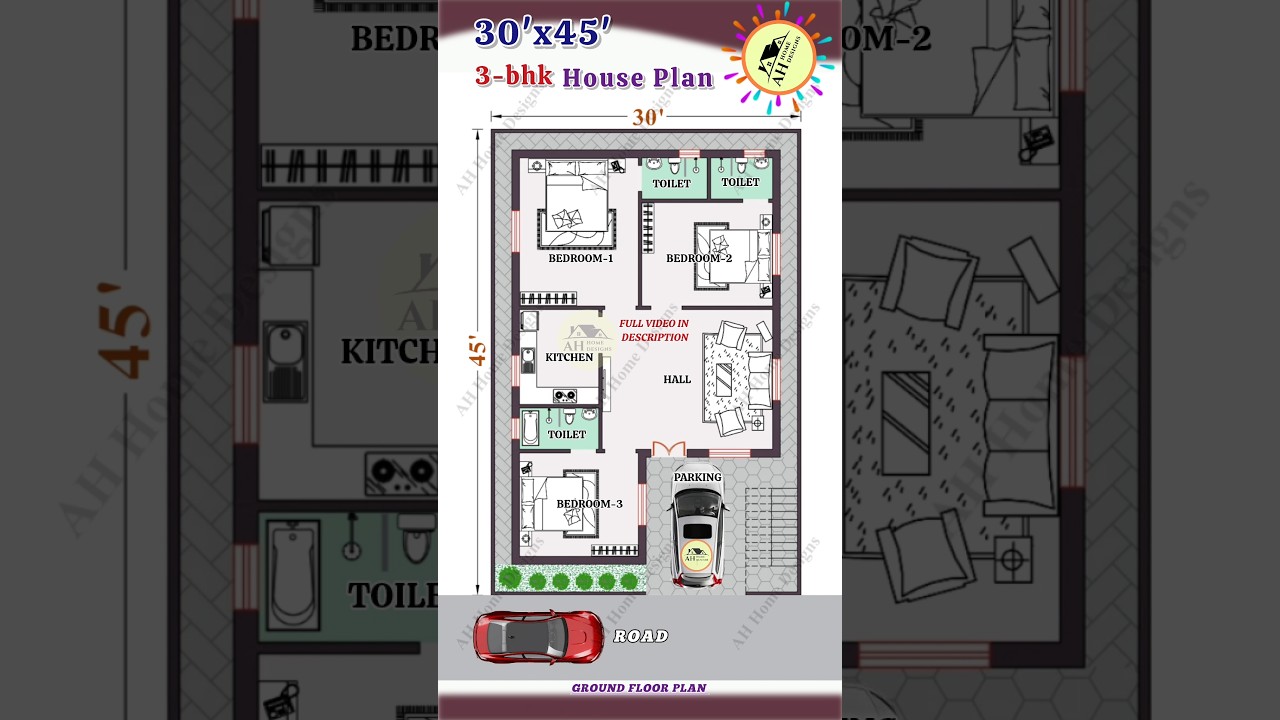 30x45 House Plan with Car Parking | 30*45 3bhk House Design | 30by45 Home Plan | 