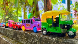 Satisfying Toy Cng Auto Rickshaw School Bus Sports Car Dump Truck Hand Driving On Boundary Wall