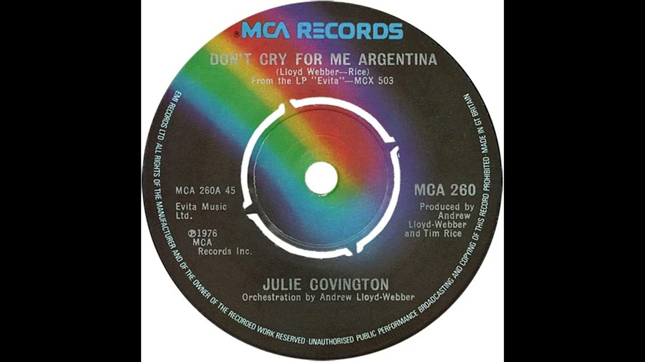 UK New Entry 1976 (321) Julie Covington - Don't Cry For Me Argentina