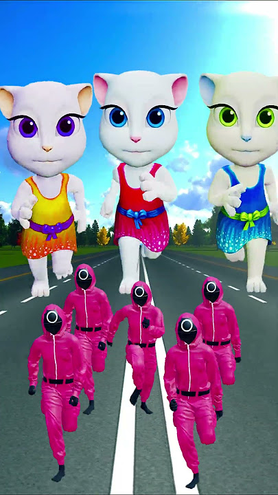 Talking Angela  vs  Squid Game Pink Soldier !!!  #shorts  #squidgame  #talkingtom