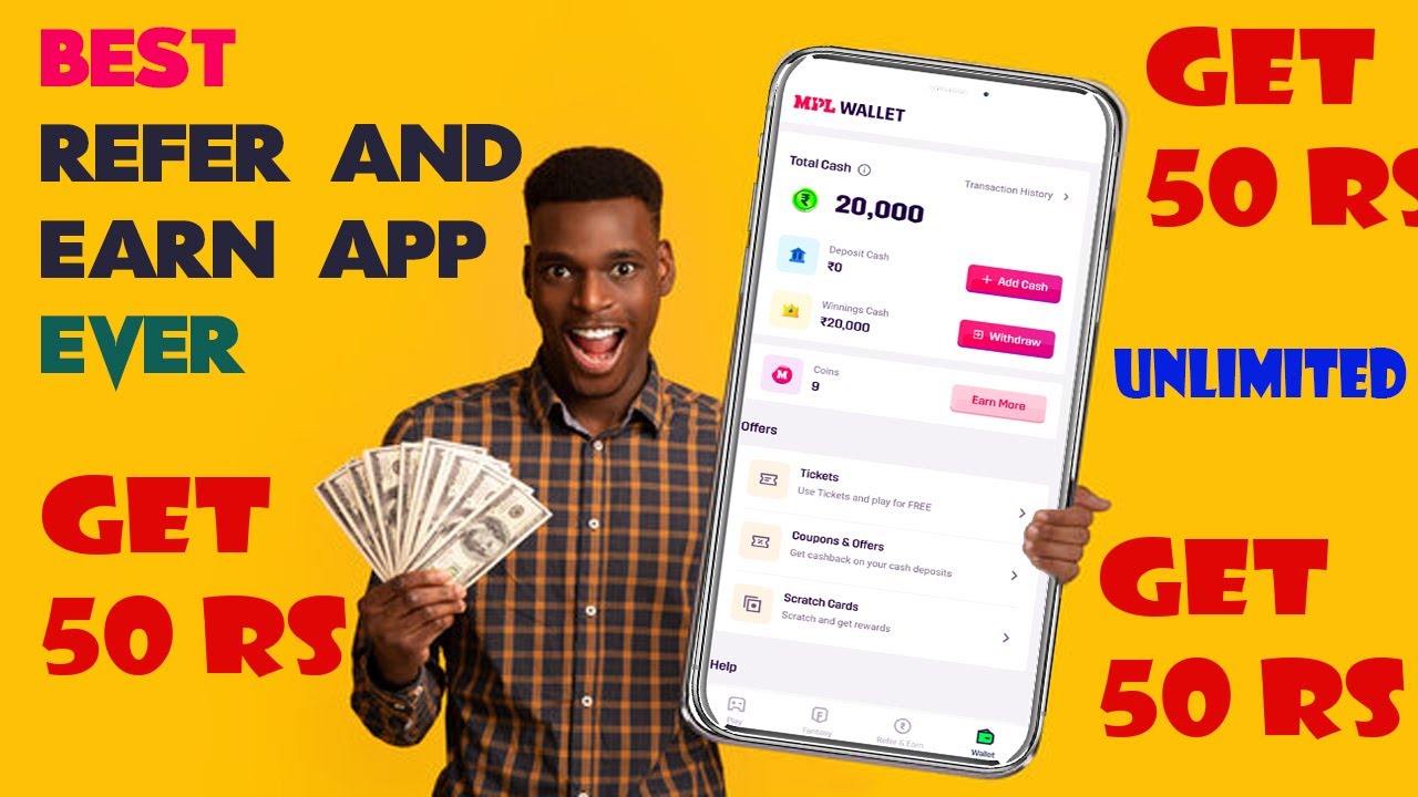 mpl refer and earn latest trick /best refer and earn app today/ earn 2000rs per day