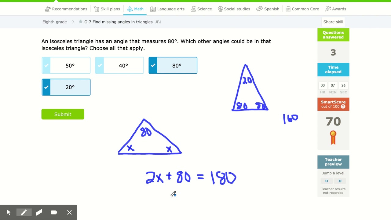 IXL | Find missing angles in triangles | 8th grade math - YouTube