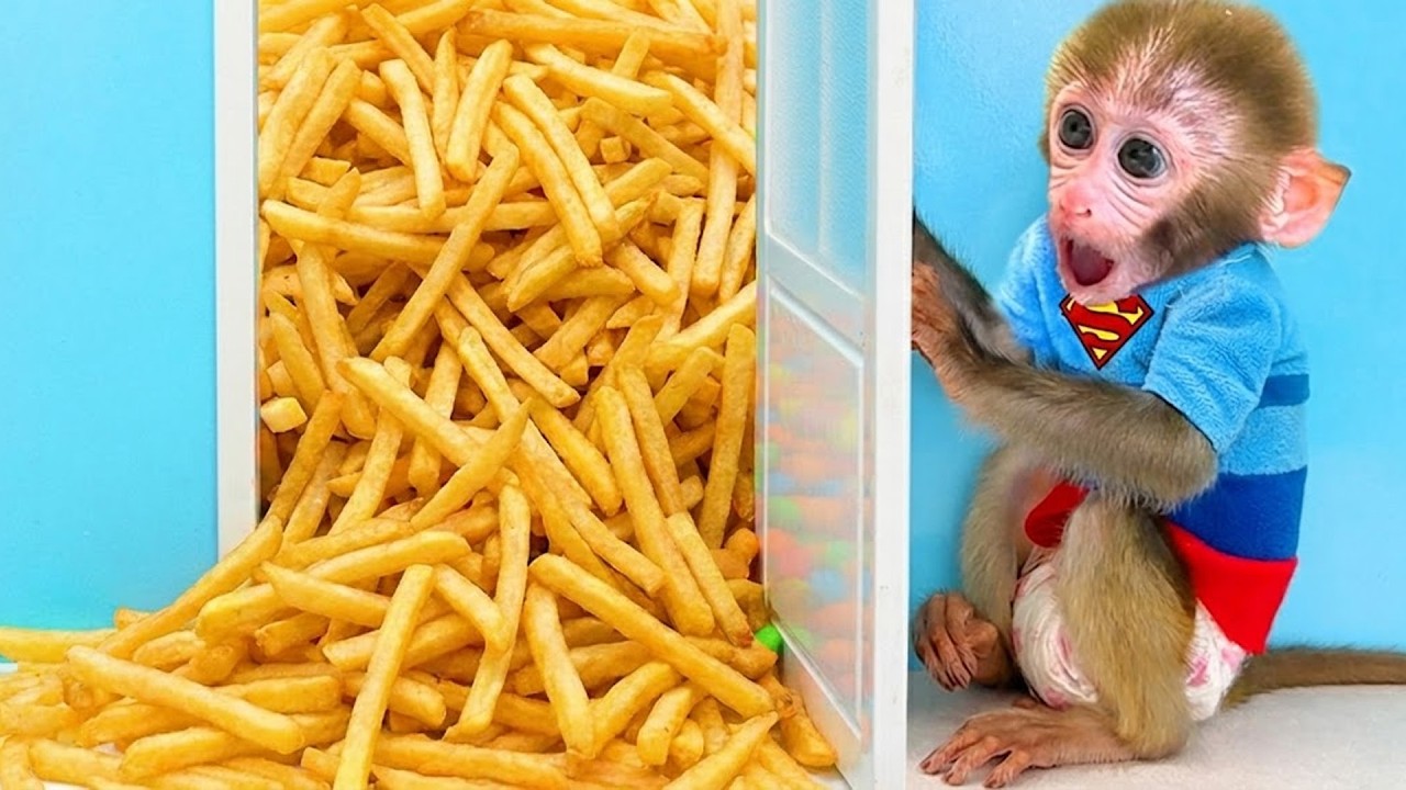 Bebé Mono GoGo Prepara Muchas Papas Fritas Y Las Comparte Con Sus Amigos!  - Gogo ESP