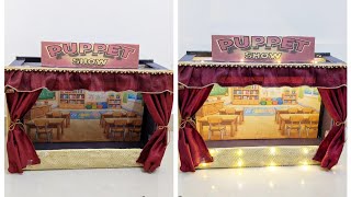 How to make a Puppet Theatre from cardboard| Mini theatre stage using box| Theatre stage project ✨