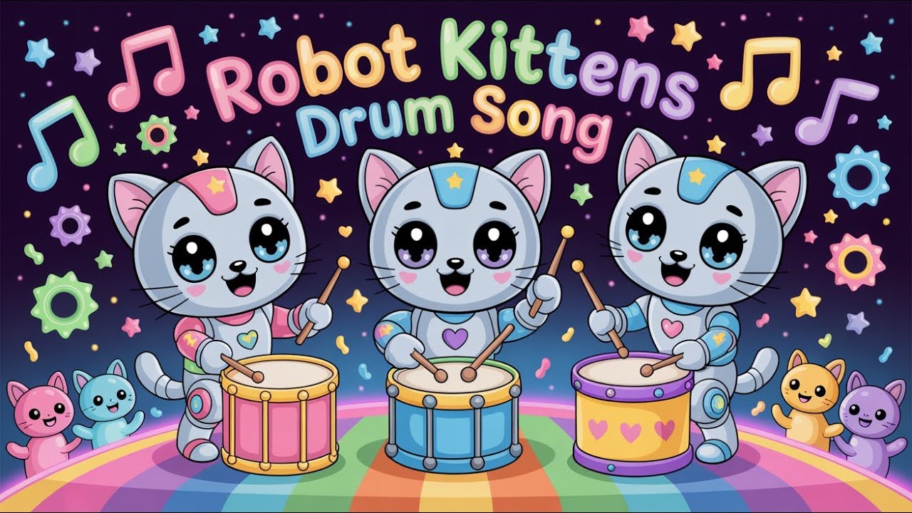 Nursery Rhymes for Kids: Robot Kittens Drum Song
