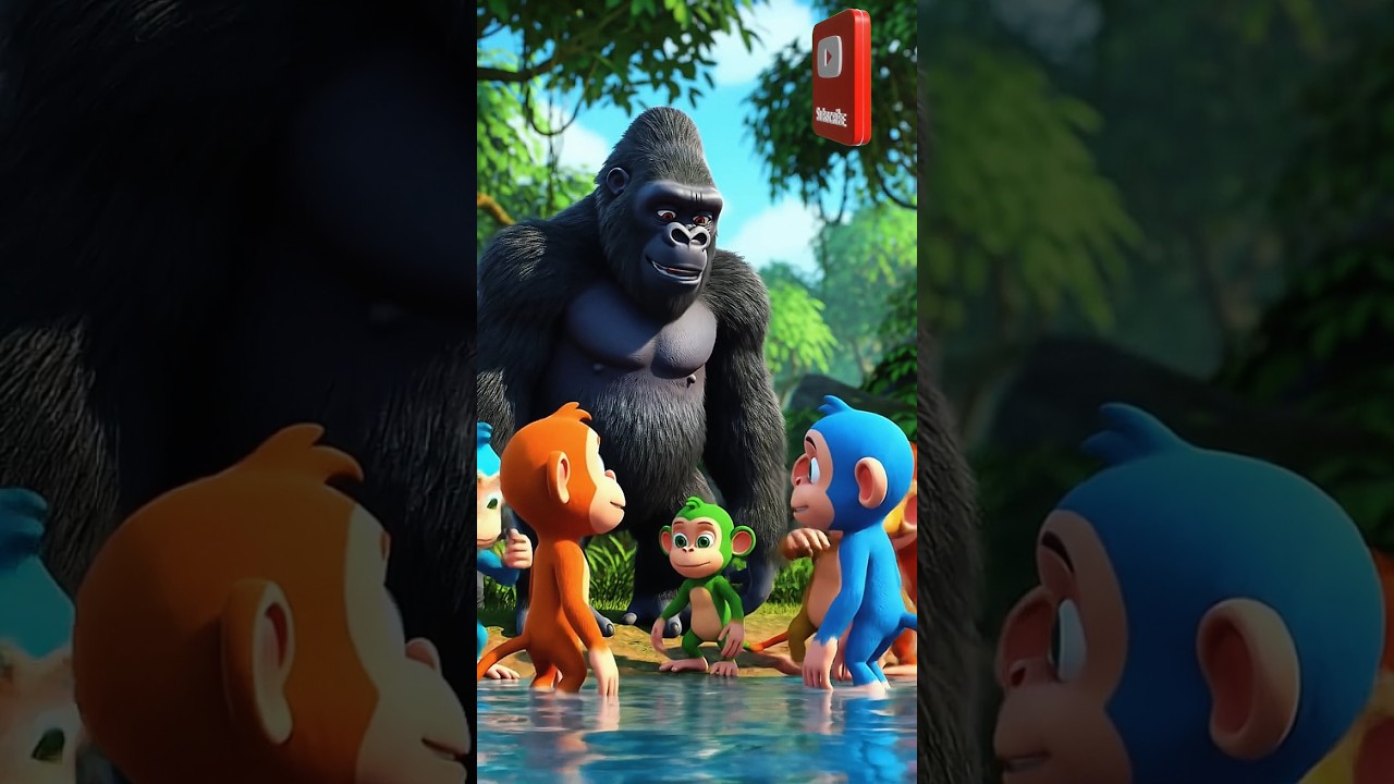 बंदरों ने विशाल गोरिल्ला को बदमाशों से बचाया |3D Jungle Cartoon Story for Kids"#ai #shorts