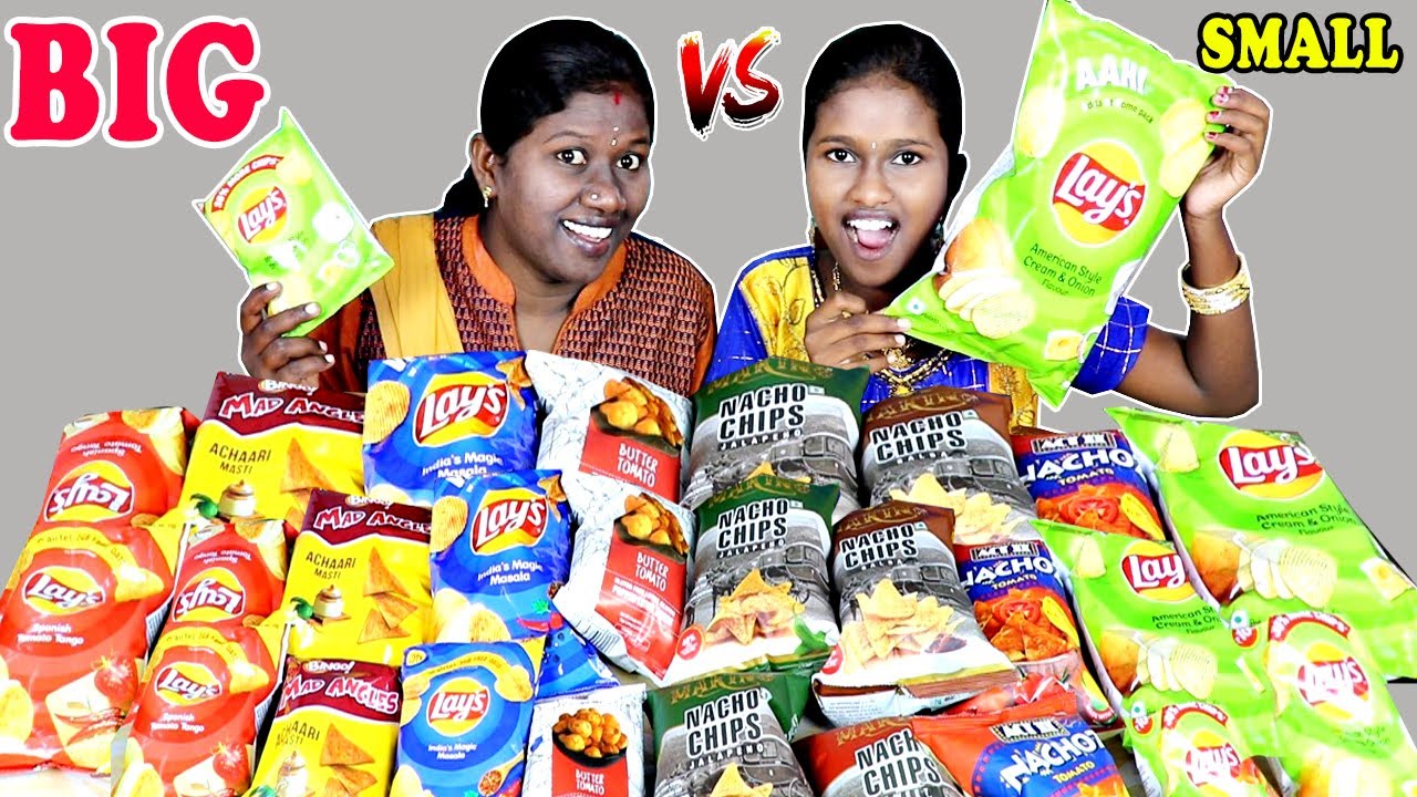 BIG LAYS vs SMALL LAYS CHIPS CHALLENGE IN TAMIL FOODIES DIVYA VS