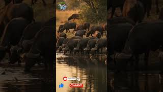Many buffaloes drinking water at river bank #video #baffaloes #wildanimal #animallife #animal #short