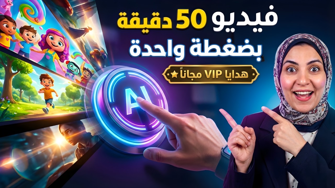 اعمل فيديو 50 دقيقة بـ AI بضغطة واحدة 🤯 بدون سكربت ولا مونتاج + هدايا مجاناً! 😱