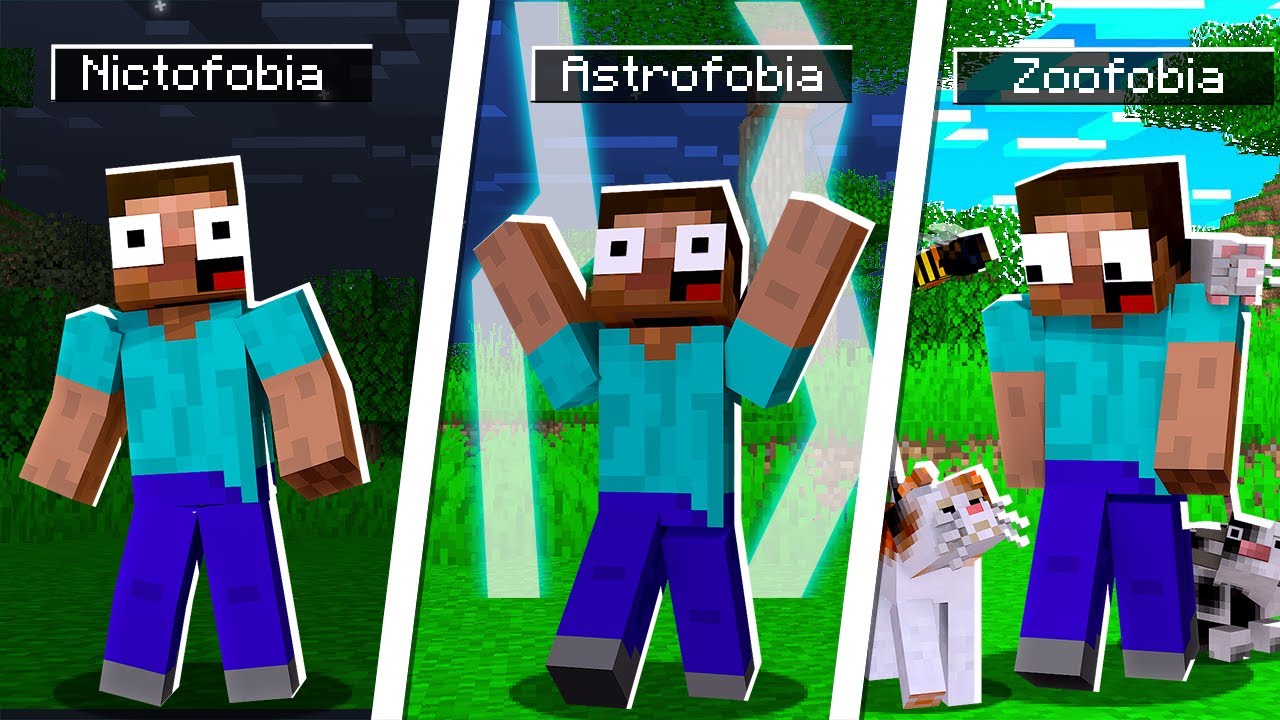 MAIS FOBIAS REPRESENTADAS NO MINECRAFT - YouTube
