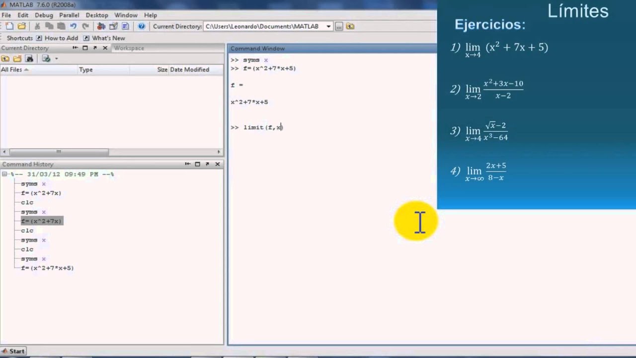 Tutorial Hallar Límites Matemáticos en MATLAB - YouTube
