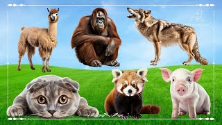 Amazing Familiar Animals Playing Sound: Alpaca, Orangutan, Wolf, Cat, Red Panda & Pig  Animal Video