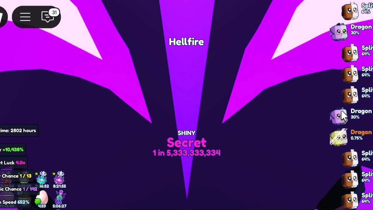 I hatched 6 Shadow Egg Secrets within 4 hours (Shiny Hellfire!) || Bubble Gum Simulator Infinity