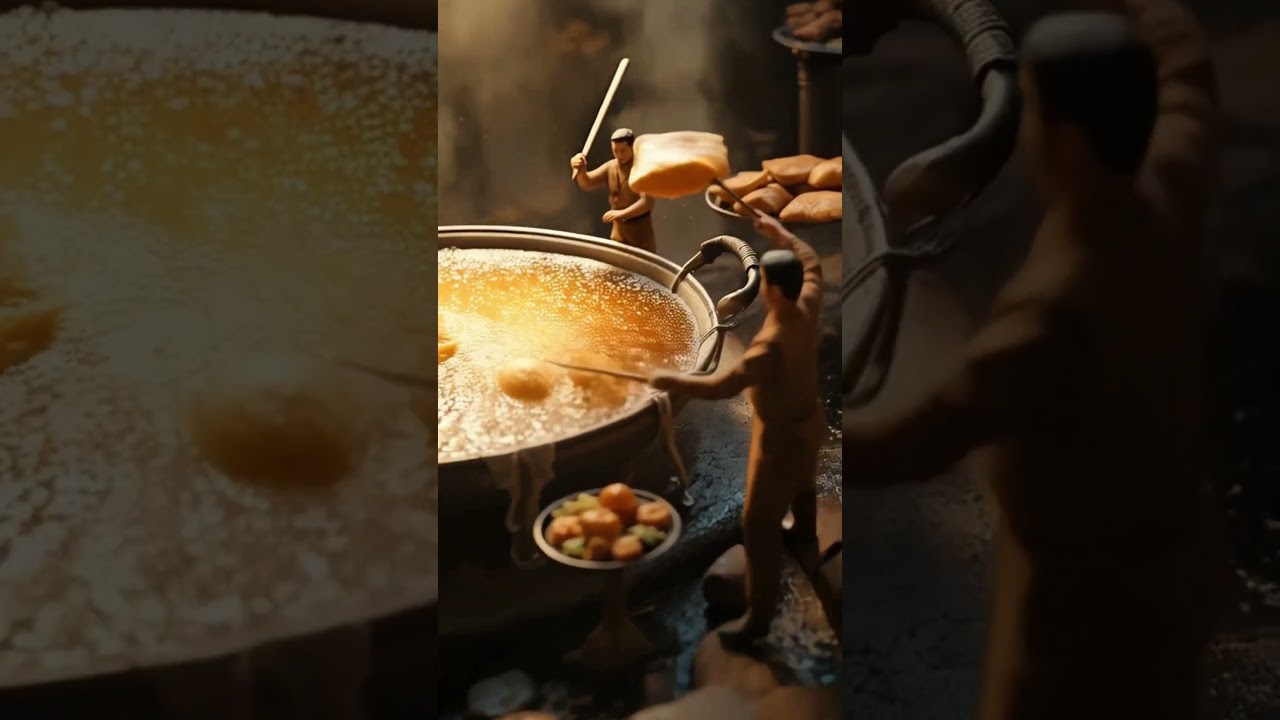"Miniature Workers Make Giant Samosas | 8K Ultra-Realistic Cooking Magic!"