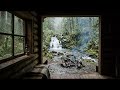 Cozy Cabin Window View with Waterfall Sounds 🌧️ Relaxing Rain Ambience for Sleep