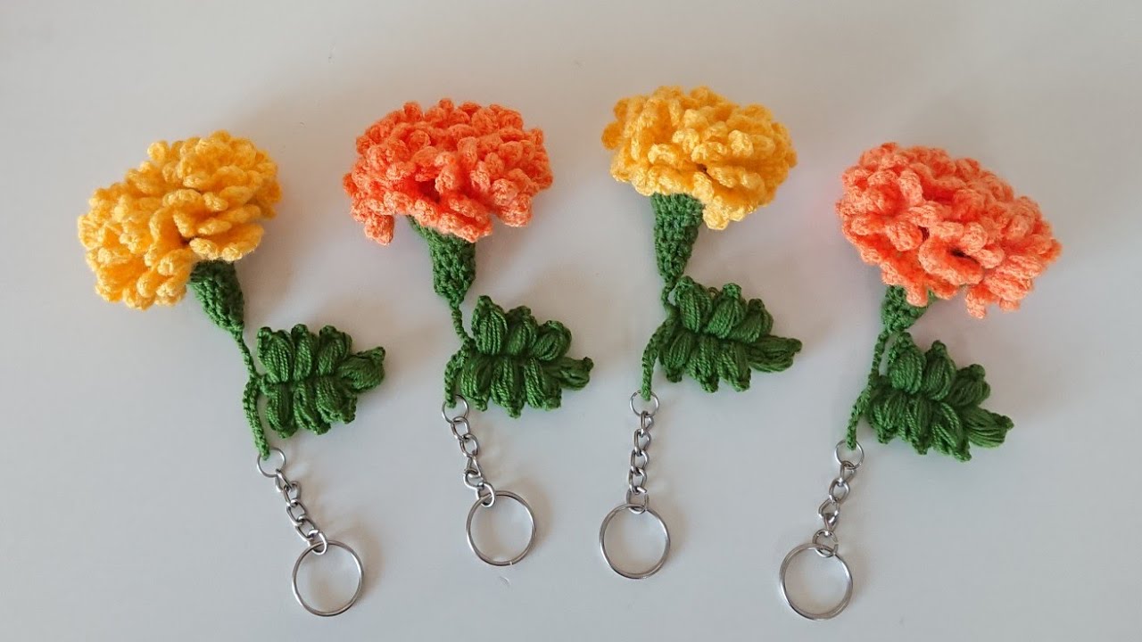 TIĞ İŞİ KADİFE ÇİÇEĞİ ANAHTARLIK / AMİGURİMİ ÖRGÜ ANAHTARLIK/ Tasarım 🔜 @sevilayuysalorguleri