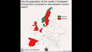 Percentage of Europeans who approve their monarchies! #geography #map #europe #kingdoms #ytshorts
